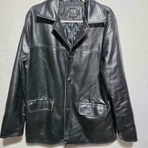 Emporio Armani Collezione Men's M Faux Leather Blazer Jacket Black Button Front